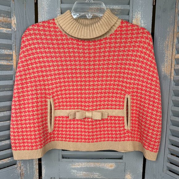 Janie and Jack Poncho Cape Herringbone Coral Tan Sz 6 NWT